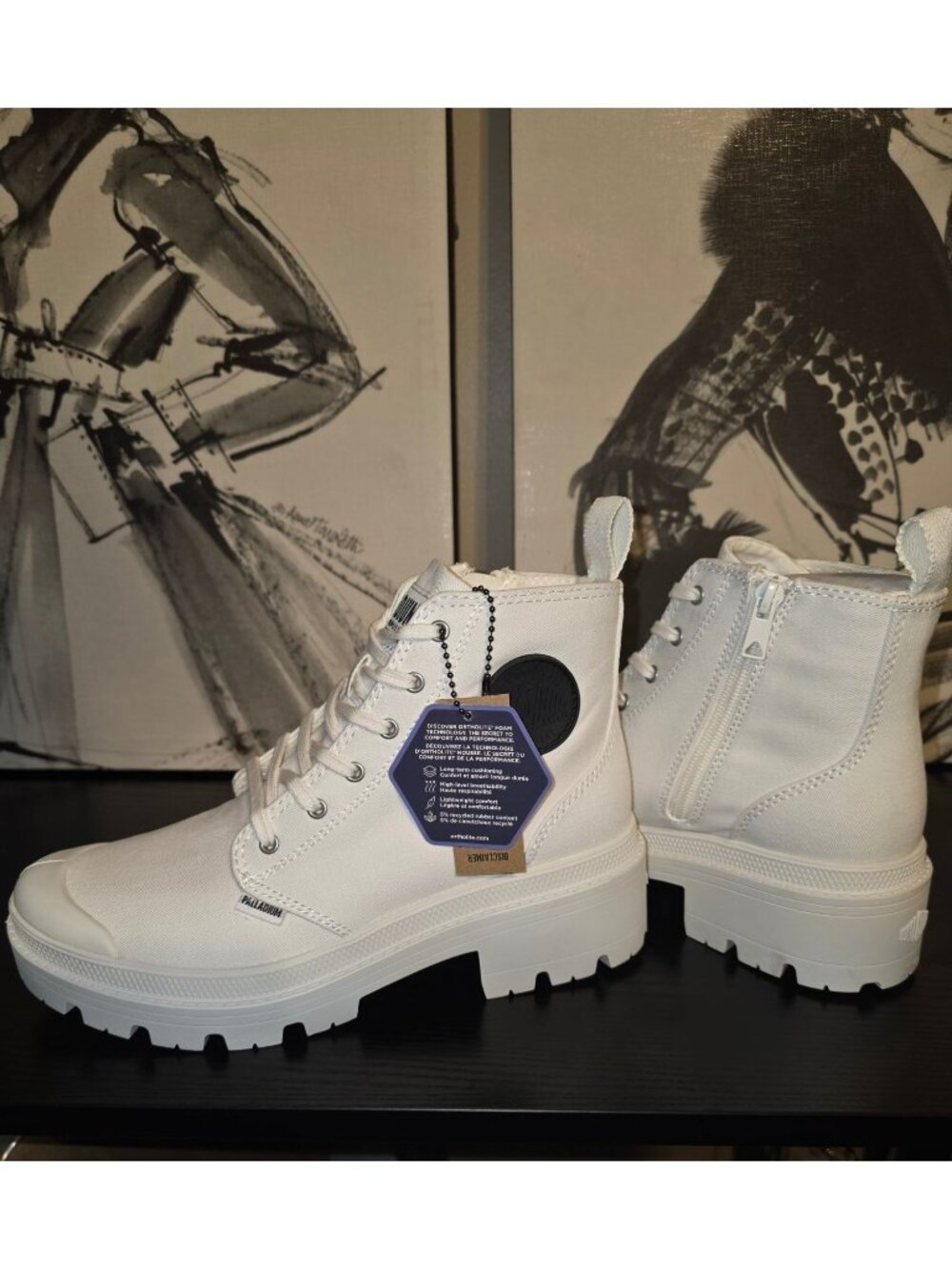 Palladium Womens Pallabase Twill Boots Star White Size 7.5 USA With Side Zipper